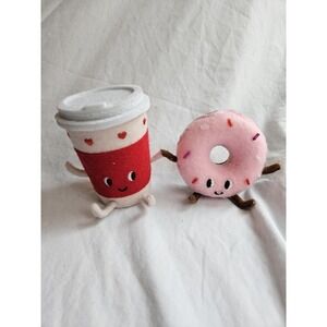 Felt Coffee Cup & Donut Figurines, Food & Drink Theme, Red White Pink Brown